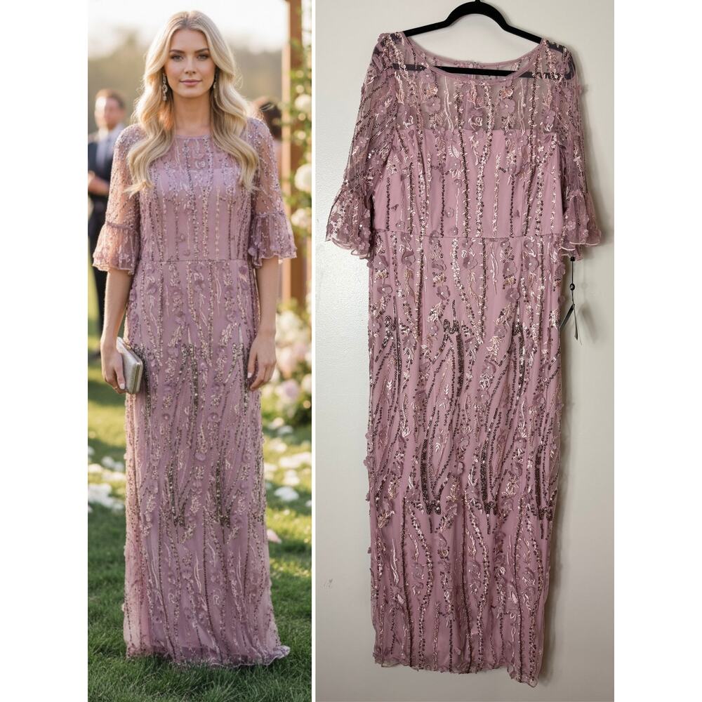 NWT ADRIANNA PAPELL DRESS GOWN FLORAL WEDDING GUEST MOTHER OF THE BRIDE EVENING